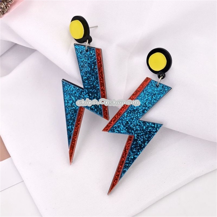 Pairs Women Fashion Acrylic Glitter Stitching Lightning Earrings