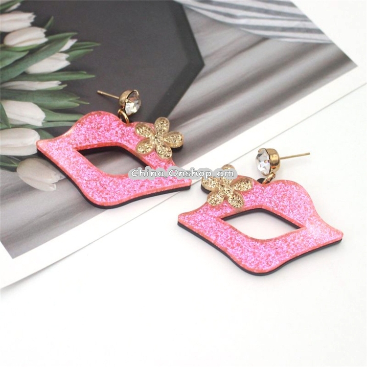Pairs Women Fashion Acrylic Sexy Lip Flower Earrings