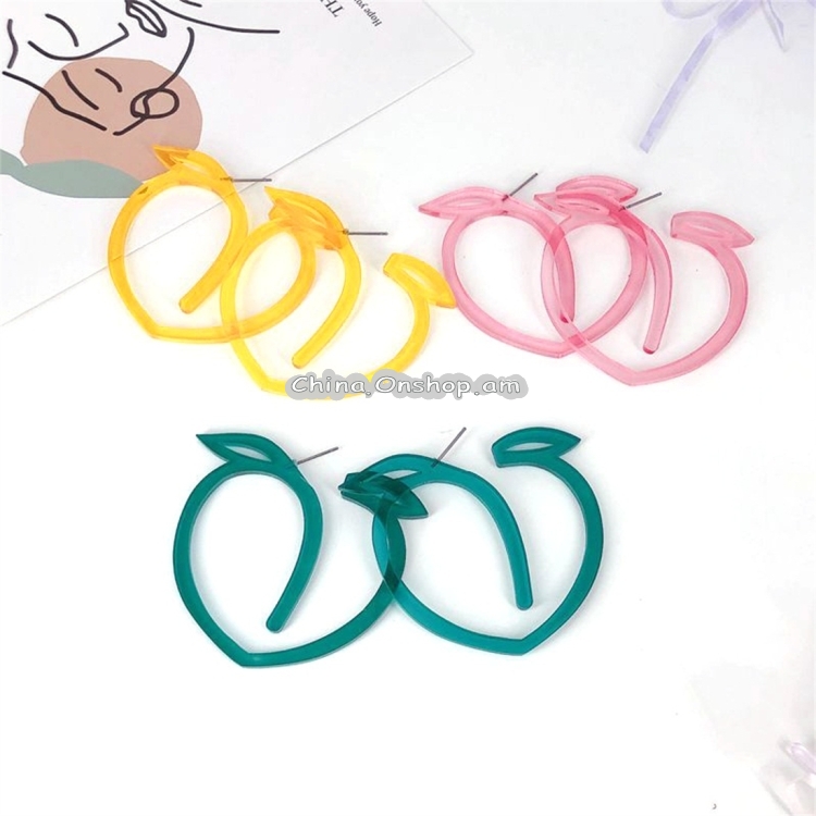 Pairs Women Fashion Acrylic Hollow Geometric Peach Earrings