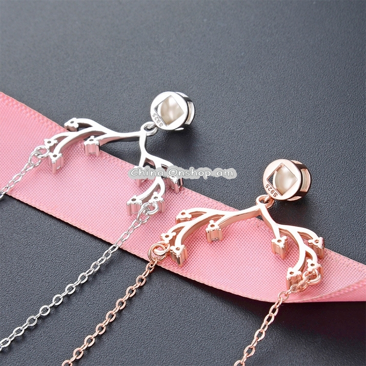 Women Fashion S925 Sterling Silver Pearl Elk Shape Necklace