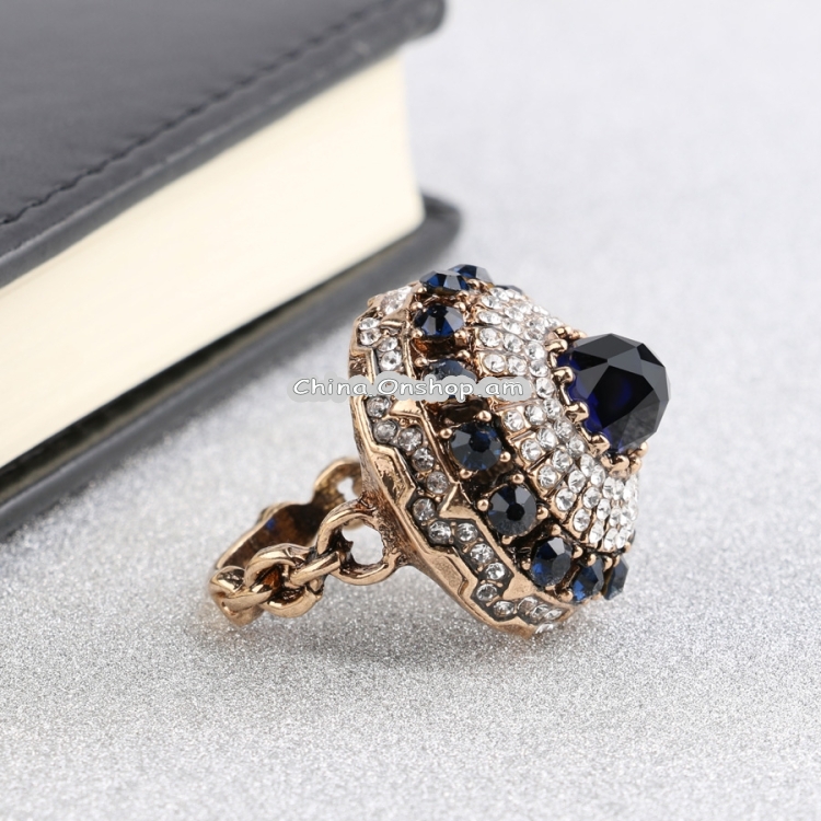Women Vintage Punk Crown Sapphire Ring