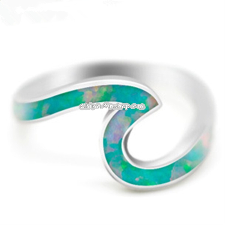 Women Geometric Design Fire Opal Wave Rings