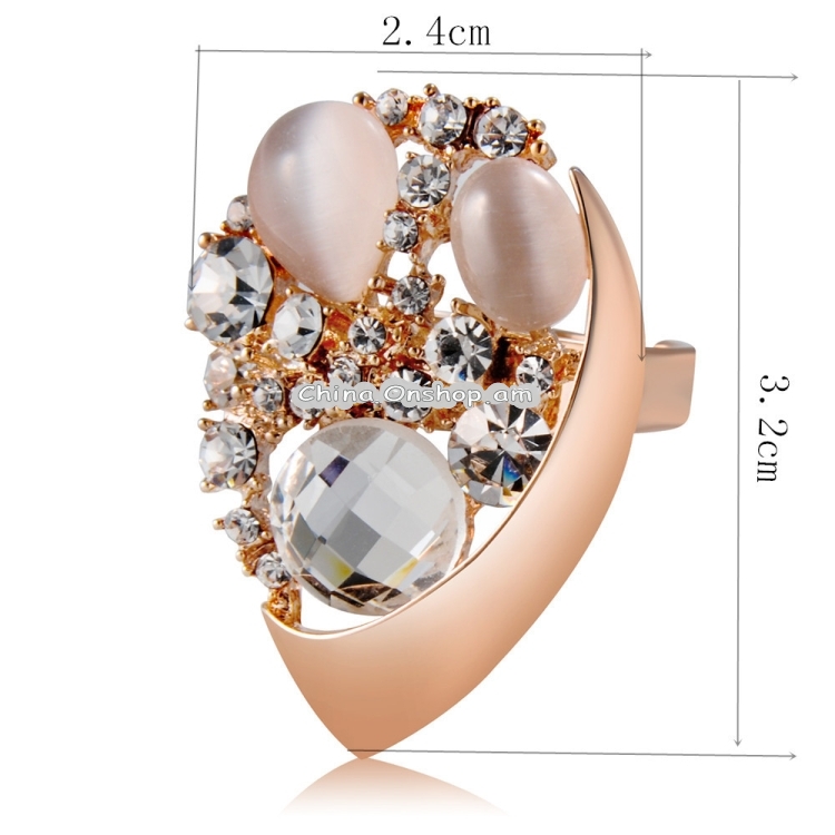 Fashion Rose Gold-Plated Drop-Shaped Crystal Zircon Ring for Women