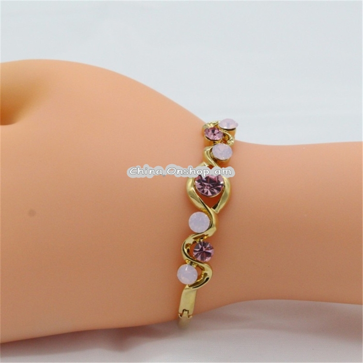 Gold-Plated Twisted Pink Crystal Buckle Bracelet