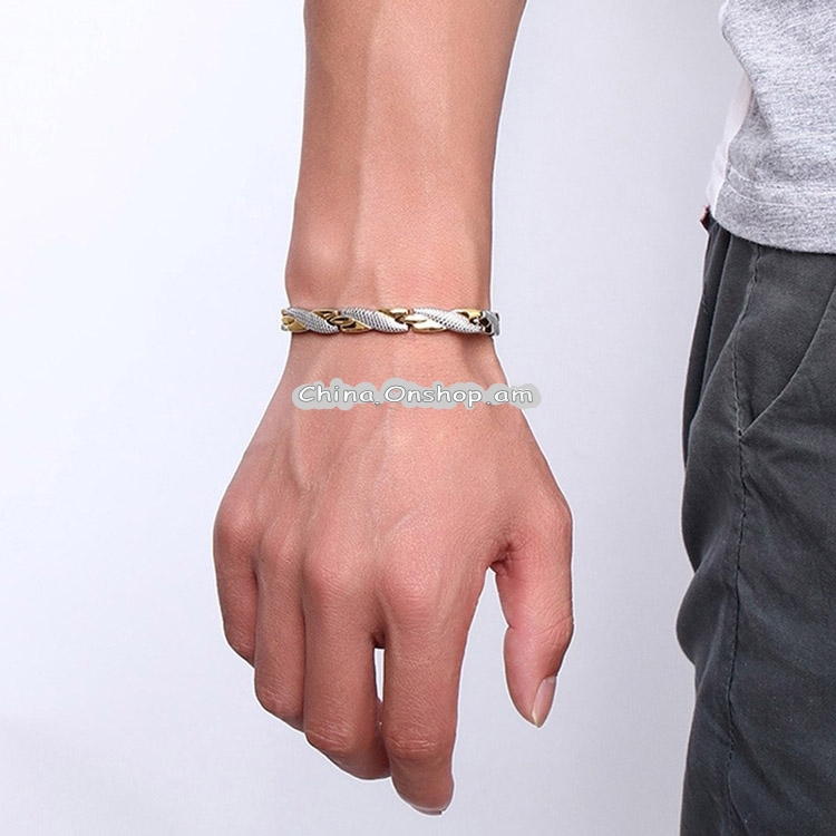 New Style Fashion Men Bracelet Stainless Steel + Gold Plating Magnet Bracelet