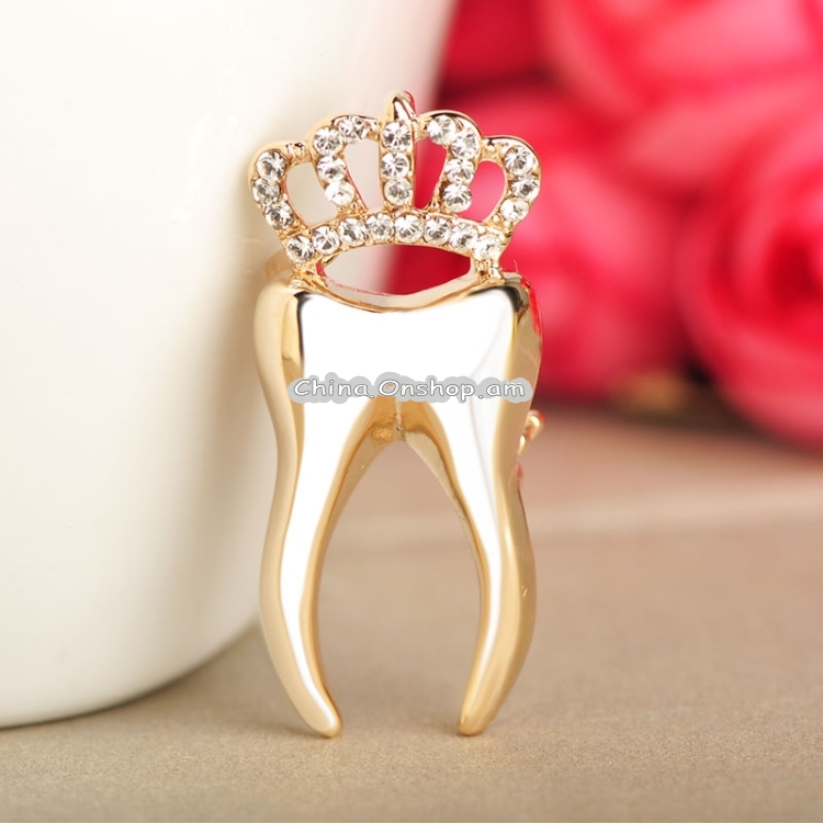 Crown Tooth Shape Brooch Alloy Crystal Brooches