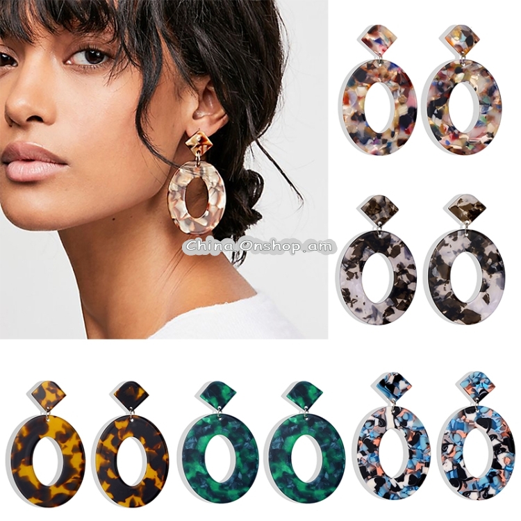 Trend Acrylic Resin Oval Geometry Big Circle Dangle Earrings for Women white