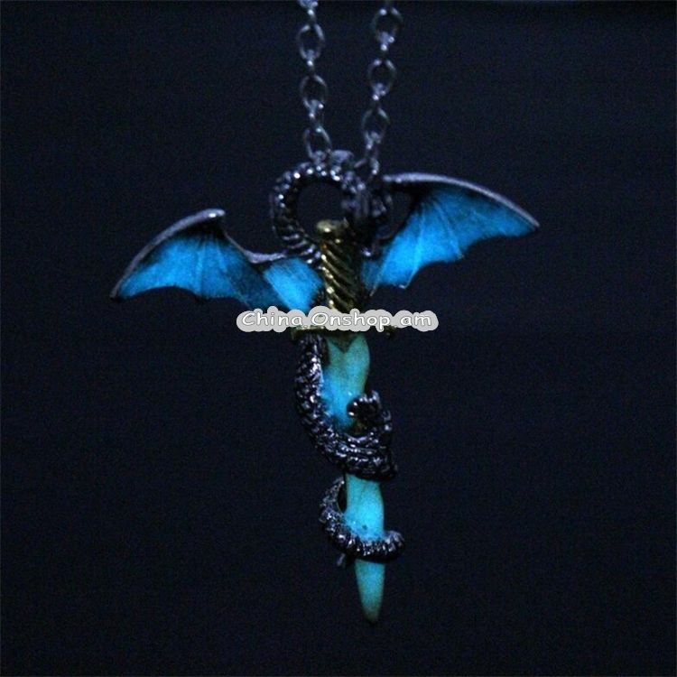 Luminous Jewelry Dragon Sword Pendant Necklace Dark Anime Necklace