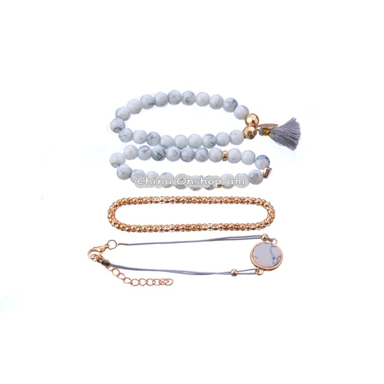 4 PCS/ Set Bohemian Charm Bead Bracelet Women Heart Marble Stone Tassel Bangles