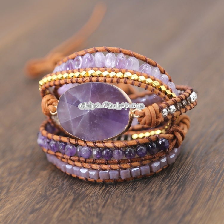 Women Handmade Boho Natural Amethyst Bracelet(Purple)