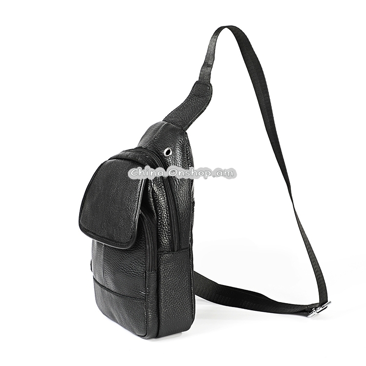 6023 Casual Litchi Texture Soft Face Genuine Leather One Shoulder Crossbody Bag for Men