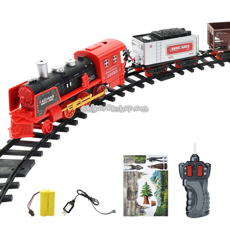 Electric Dynamic Steam RC Track Train Set Simulation Model Toy for Children Rechargeable Children Remote Control Toy Set(333-71)