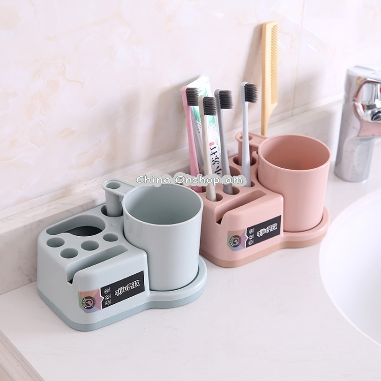 Qijiu Household Bathroom Double Drain Mouth Mug Toothbrush Holder Creative Multi-function Rack