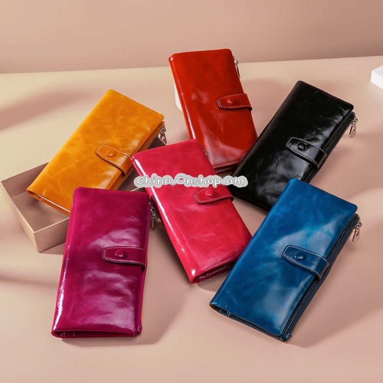 TP-189 Oilskin Leather Multi-functional Zipper RFID Leather Wallet