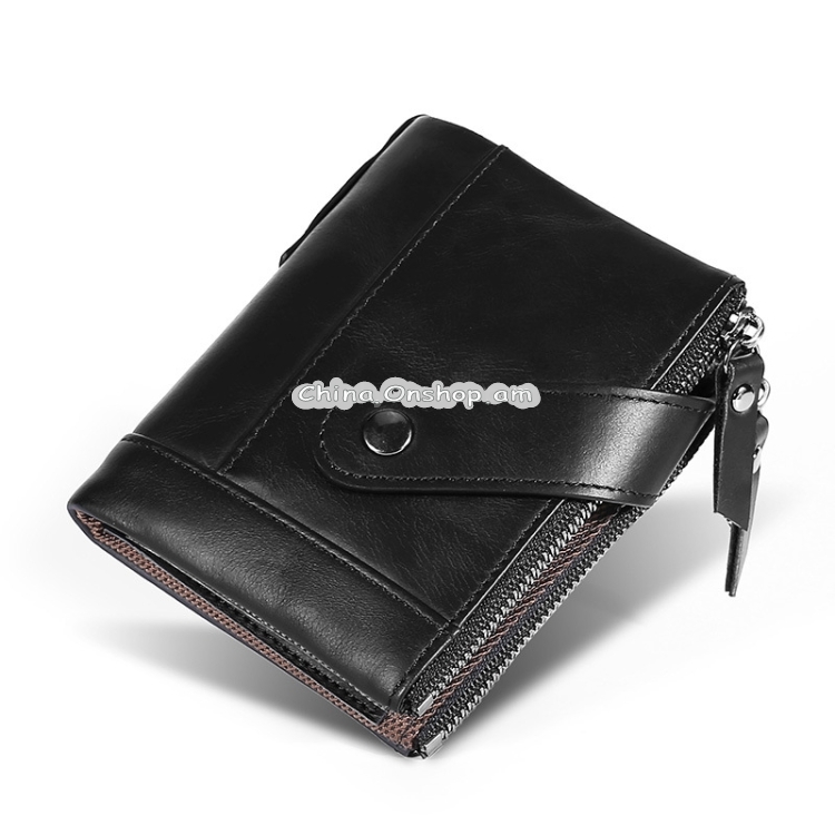 TP-197 Oil Wax Leather Multi-functional Double Zipper Clasp Antimagnetic Change RFID Leather Wallet