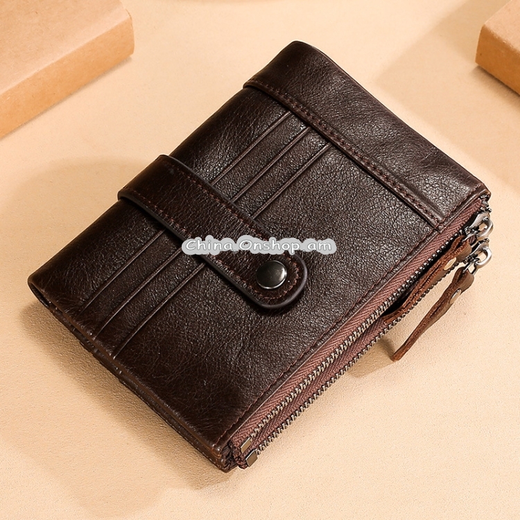 TP-199 Multi-functional Anti-theft Brush RFID Dual Zippers Leather Vertical Wallet