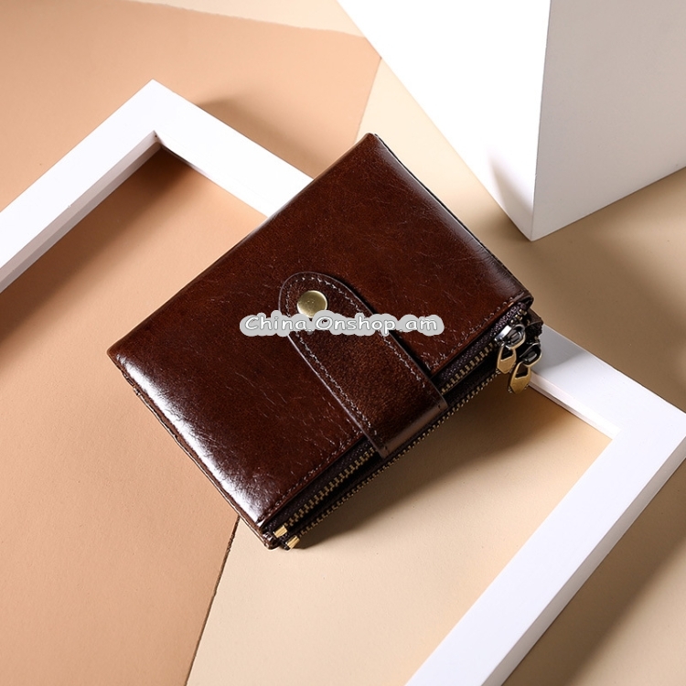 TP-185 Oil Wax Leather Multi-functional RFID Dual Zippers Wallet