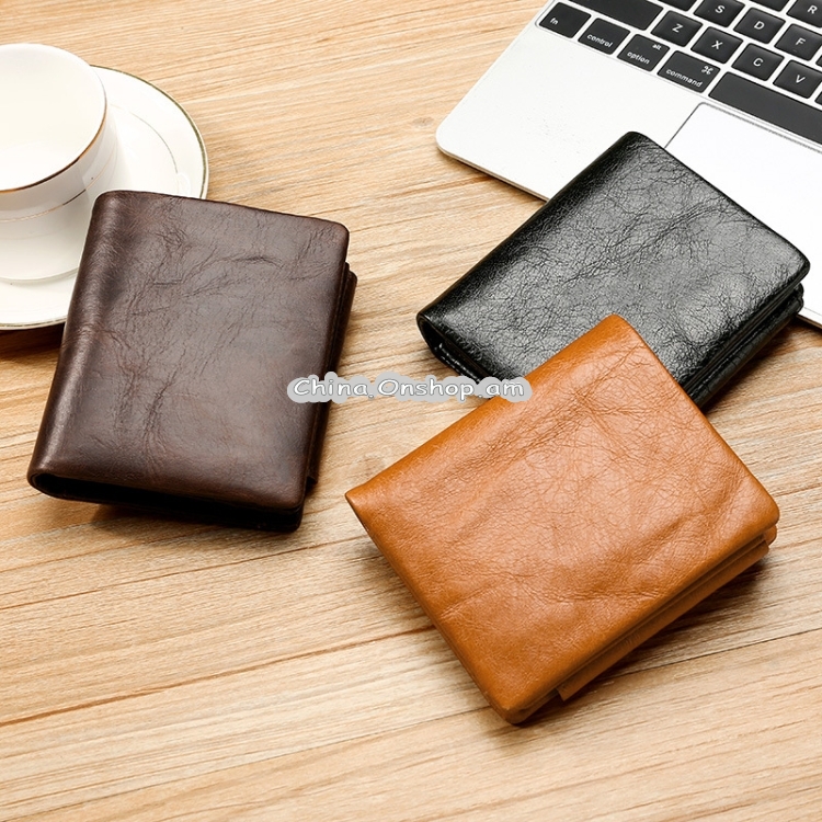 TP-191 Oil Wax Leather Multi-functional RFID Three-fold Wallet