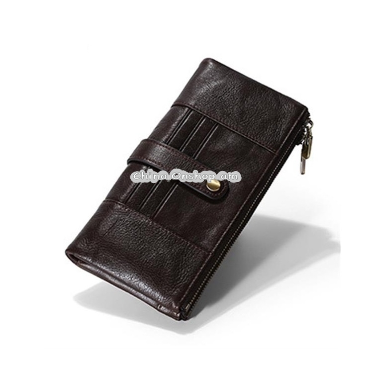 TP-198 Long Hand Leather Wallet Antimagnetic RFID Dual Zipper Wallet