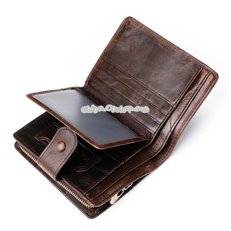 TP-201 Crazy Horse Leather Multi-functional Lather RFID Clasp Retro Wallet