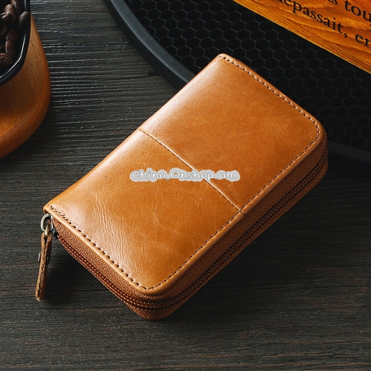 TP-8290 RFID Oil Wax Leather Zipper Change Purse Organ Card Holder