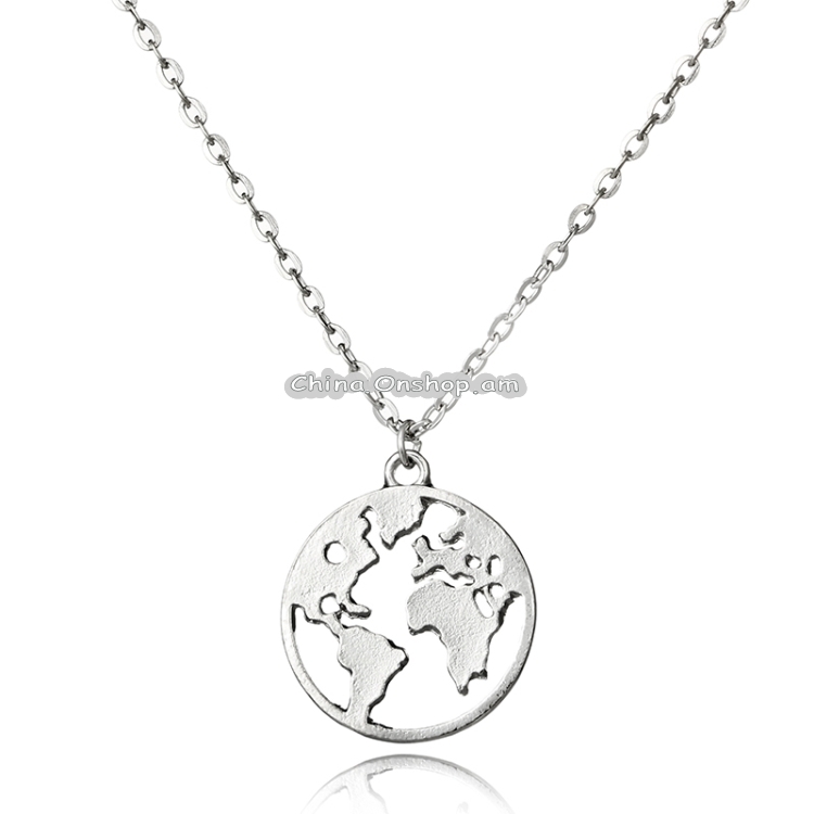 Women Bohemian World Map Pendant Necklace Metal Earth Charms Necklaces Jewelry Collars