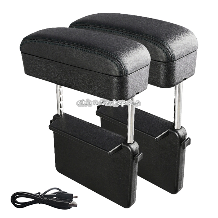 2 PCS Universal Car Wireless Qi Standard Charger PU Leather Wrapped Armrest Box Cushion Car Armrest Box Mat with Storage