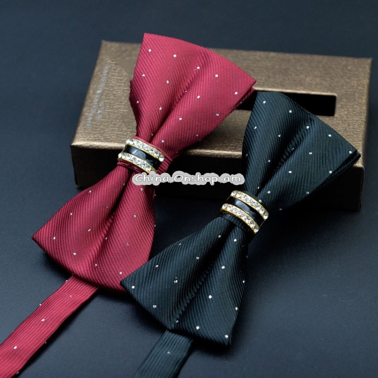 Polyester Yarn Diamond Bow Tie Metal Bow for Men