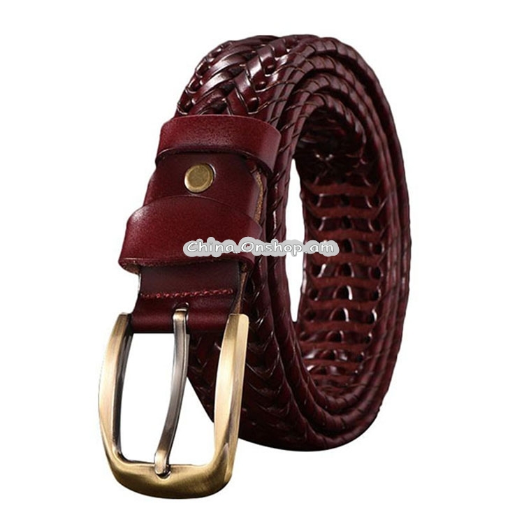 Wide Edition Hand Woven Lacquered Genuine Leather Waistband for Men