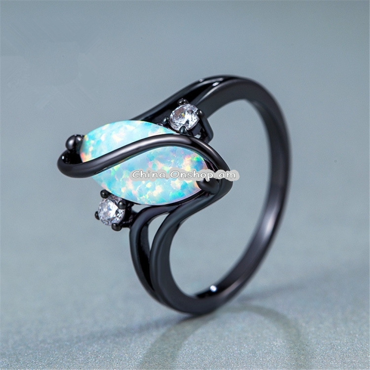 S Shape Opal Stone Black Color Rings Fashion Jewelry For Women