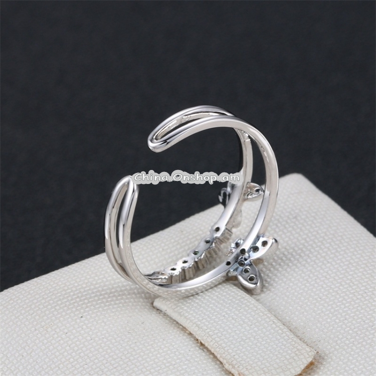 Women Fashion Cute Butterfly Shape Diamond Opening Ring