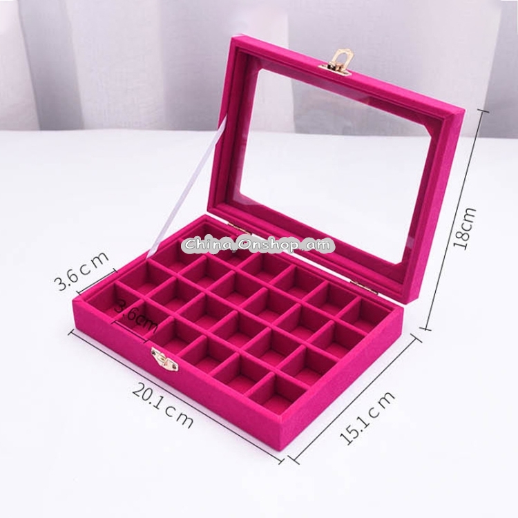 Jewelry Box 20x15 x 4.5cm Jewelry Tray Holder Storage Jewelry Organizer 24 Grids Ring Ear Studs Jewelry Box