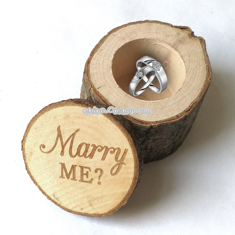Rural Wedding Marry Me Wooden Ring Holder Engagement Valentine Jewelry Box Case