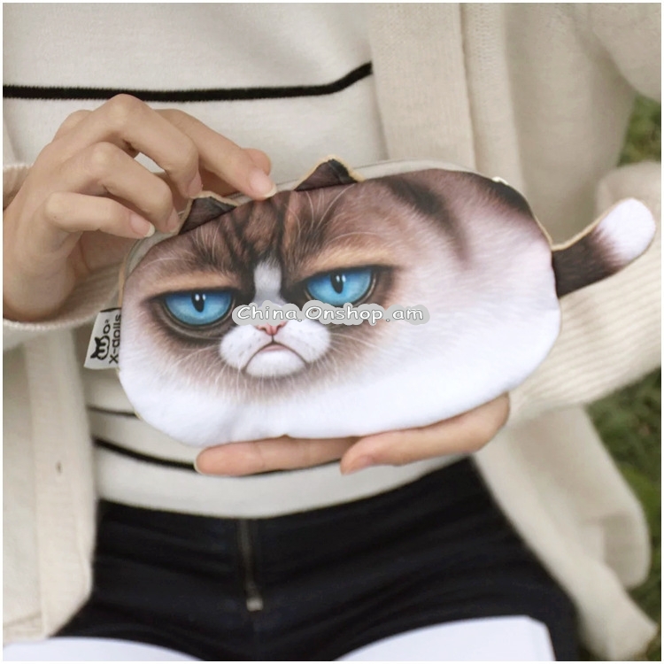 Kawaii Cats Zipper Pencils Bags Cute 3D Plush Pencils Case Large Capacity School Supplies Stationery Pen Box(Long Tail))