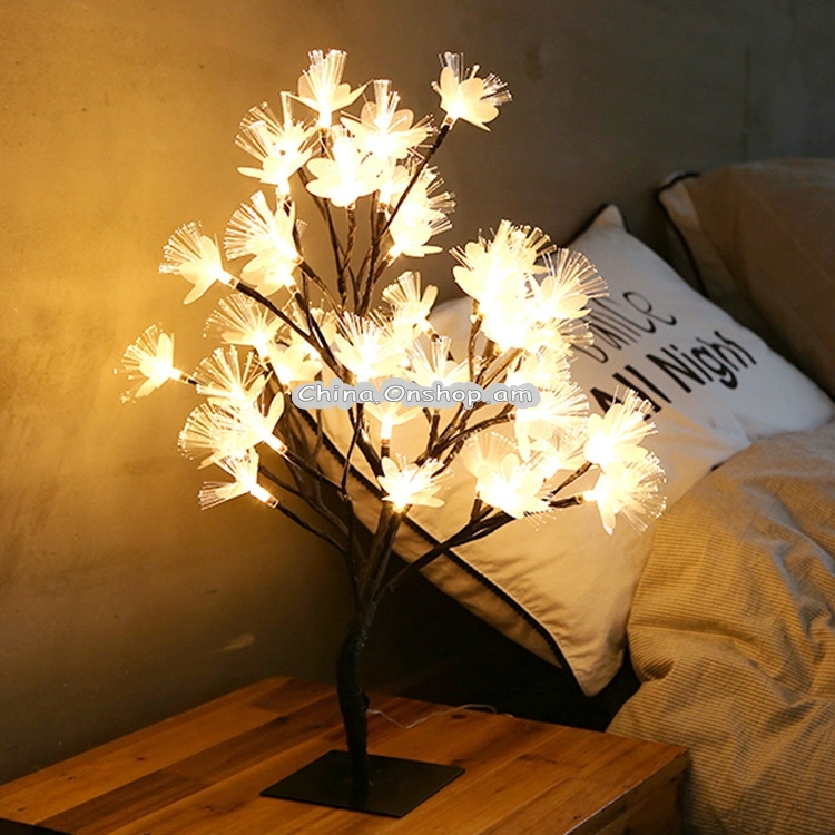 48 Lights Cherry Tree Lamp Table Lamp Room Layout Decoration Creative Bedside Night Light Gift, Style:Fiber Optic Black