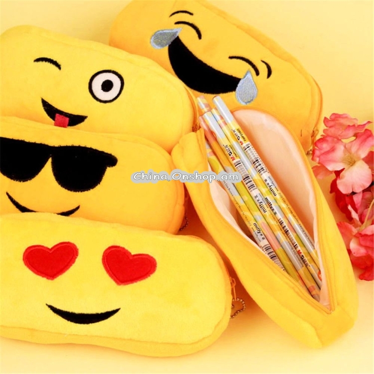 3 PCS Kawaii Velvet Cute Creative Expression Emoji Student Cosmetic Pen Bag Pencil Case Organizer Pouch School Supplies(5)s