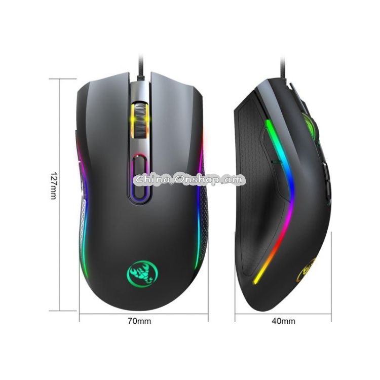HXSJ A869 Type-C 7200dpi 6-modes Adjustable 7-keys RGB Light Wired Game Mouse