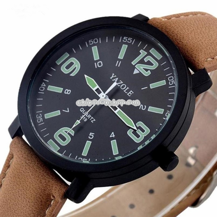319 YAZOLE Men Fashion Luminous Business Leather Band Quartz Wrist Watch