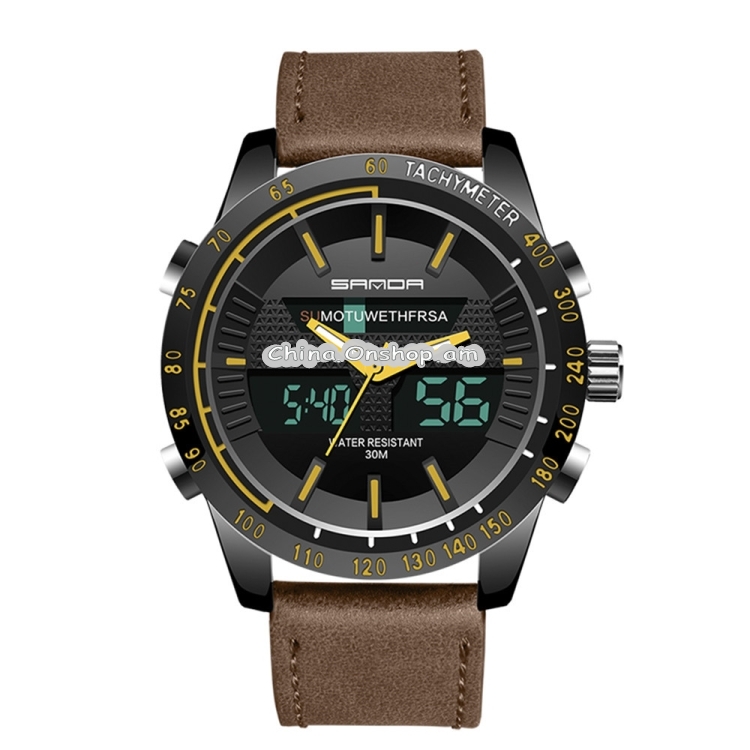 SANDA 774 Men Belt Watch Dual Display Multi Function Sports Electronic Watch Fashion Trend Leisure Waterproof Luminous Watch