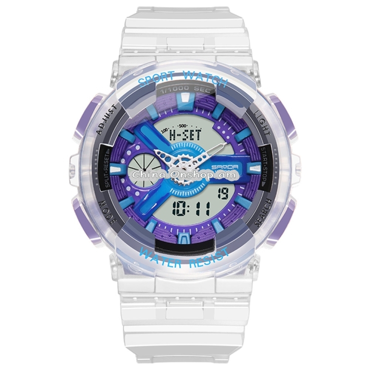 SANDA 298 Watch Men And Women Transparent Watch Waterproof Multi Functional luminous Movement Double Display Couple Electronic Watch