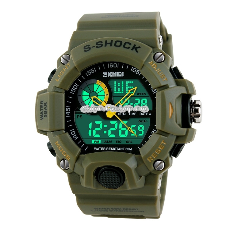 SKMEI 1029 Multifunctional Men Outdoor Sports Noctilucent Waterproof Double Display Watch