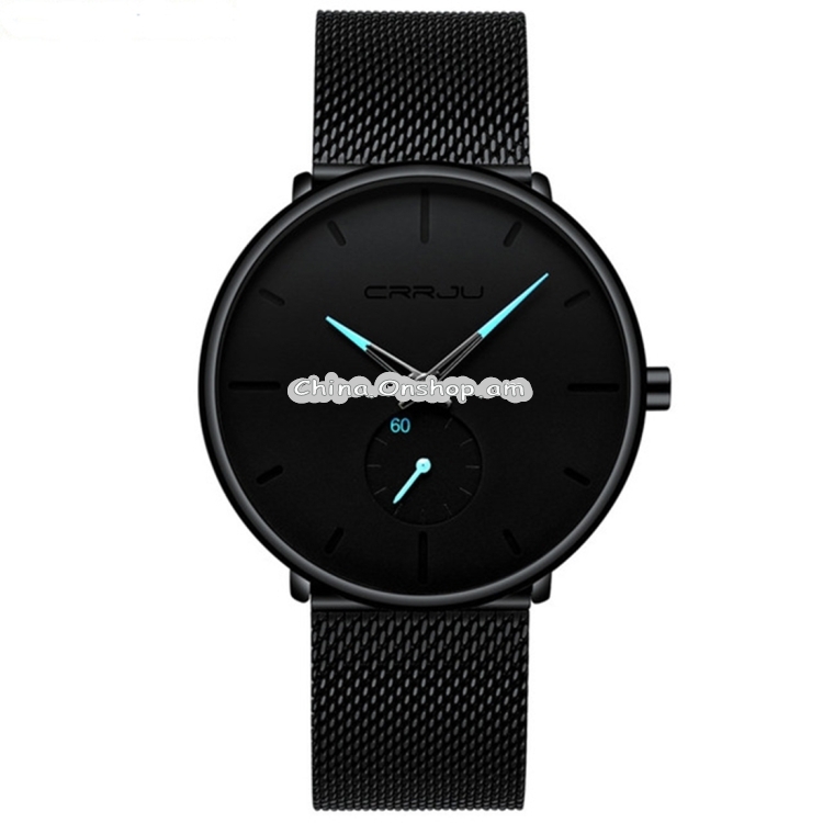 CRRJU 2150 Waterproof Round Dial Small Seconds Alloy Mesh Belt Quartz Watch for Men