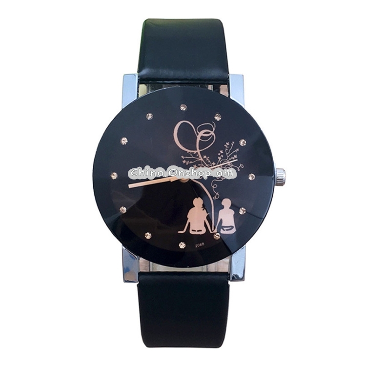 Couple Back View Pattern Leather Strap Quartz Watch