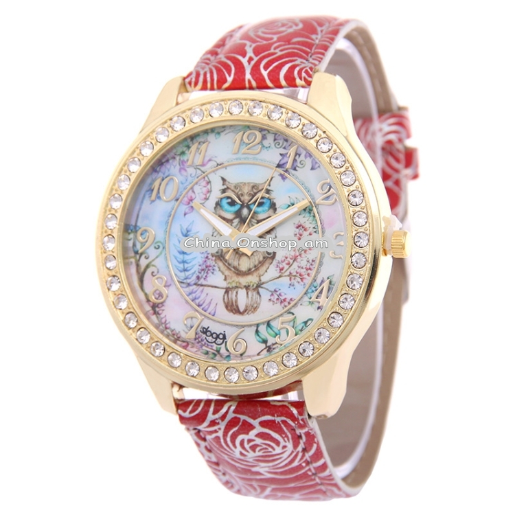 Owl Pattern Leather Strap Quartz Watch