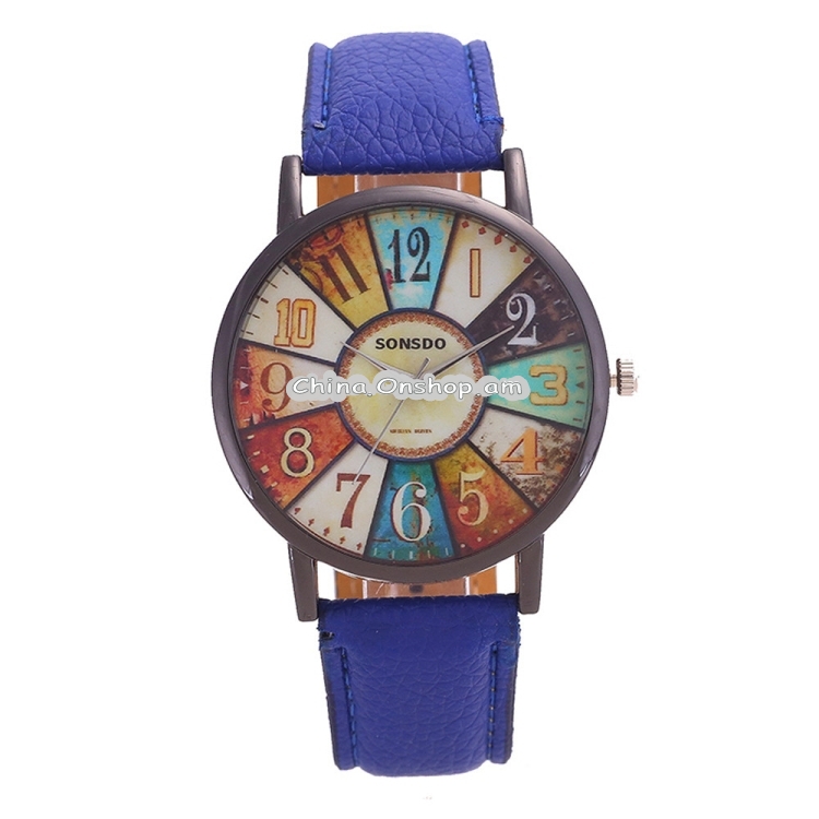 Retro Personality Digital Turntable PU Leather Strap Quartz Watch