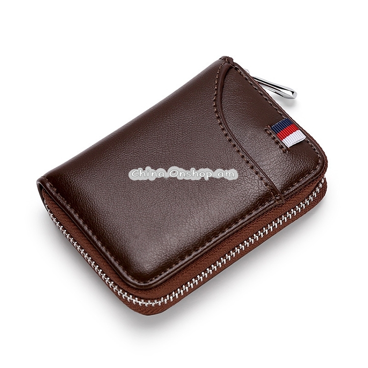 KB155 Antimagnetic RFID Zipper Leather Large-capacity Cards Holder Wallet