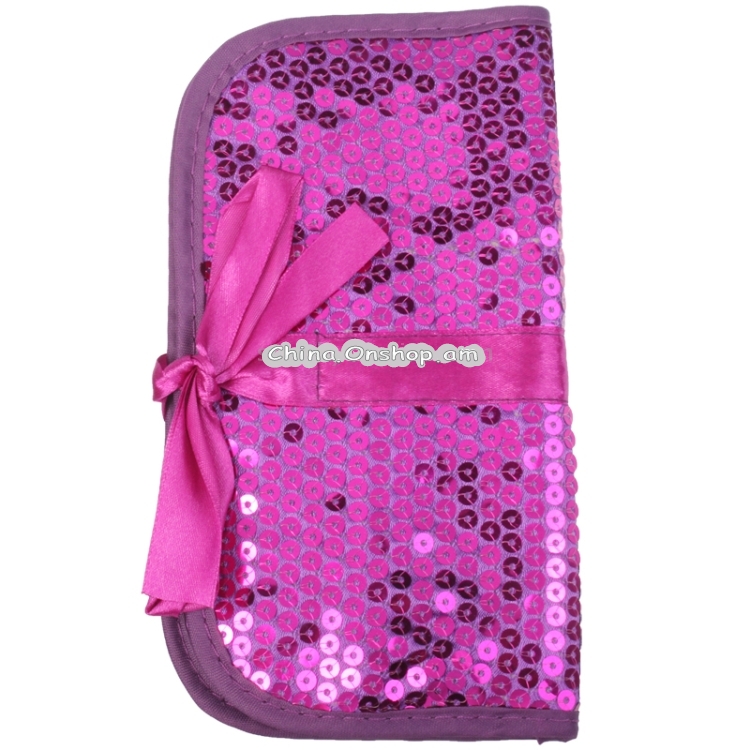 Foldable Manual Sequin Style Cosmetic Brush Case Bag Kit Set 7pcs Brushes Facial Care Product