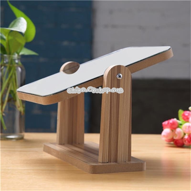 Rotating Makeup Mirror Wooden Bathroom Accessories Desktop Decoration