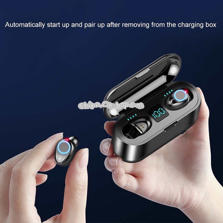 F9 TWS V5.0 Touch Control Binaural Wireless Bluetooth Headset with Breathing Light and Digital Display