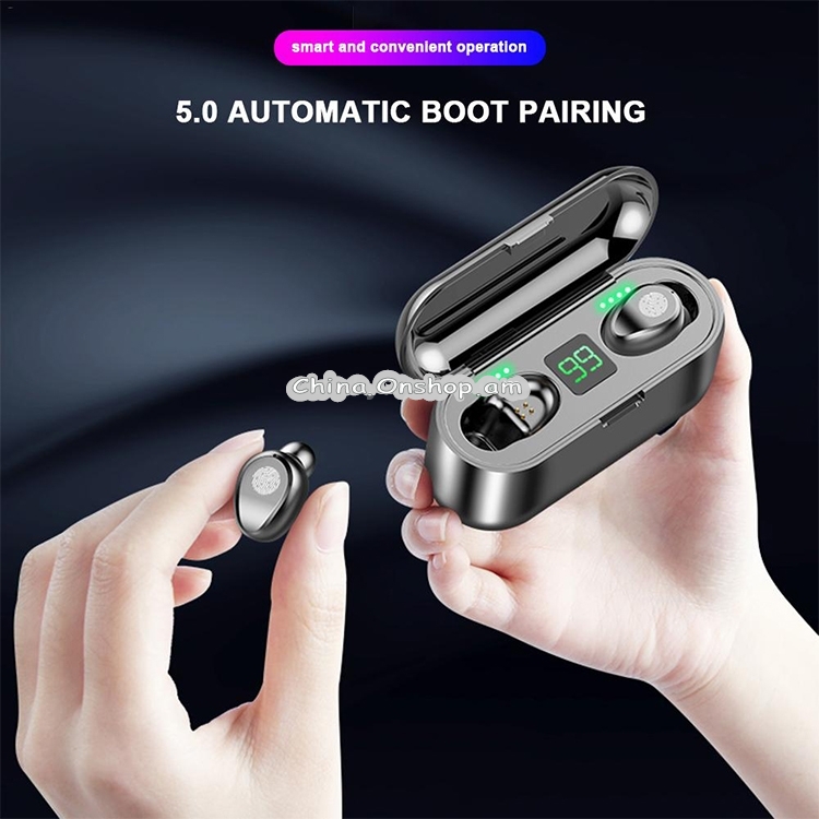 F9 TWS V5.0 Touch Control Binaural Wireless Bluetooth Headset with Charging Case and Digital Display